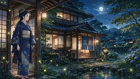 蛍が飛び交う月夜の温泉宿 thumbnail