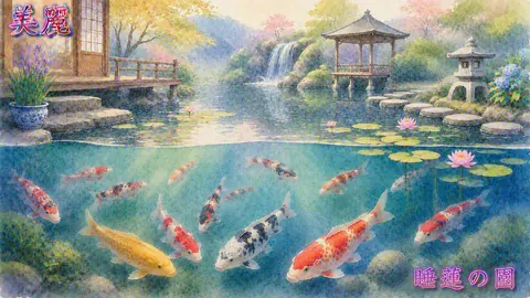 美麗な睡蓮庭園と錦鯉の池 thumbnail