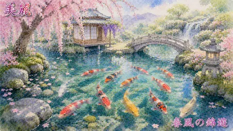 美麗な春の錦鯉庭園 thumbnail