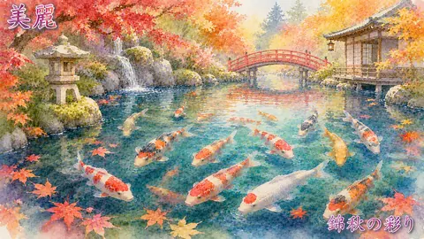 錦秋の彩り、鯉泳ぐ庭園 thumbnail