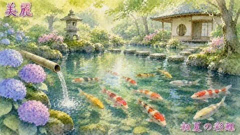 初夏の彩り、鯉泳ぐ日本庭園 thumbnail