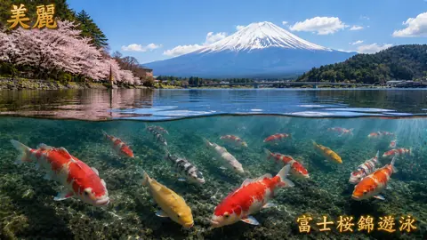 富士山と桜、錦鯉の水中絶景 thumbnail