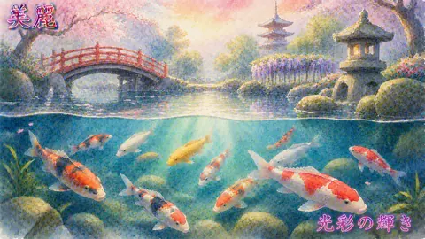 美麗な日本庭園と錦鯉の水中景観 thumbnail