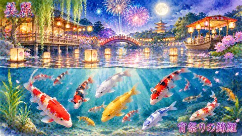 錦鯉と灯籠の宵祭り幻想景観 thumbnail