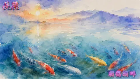 美麗な朝靄の湖と錦鯉 thumbnail