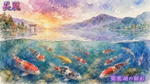 琵琶湖の朝彩と泳ぐ錦鯉 thumbnail