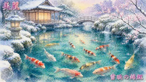 雪映えの錦鯉庭園 thumbnail