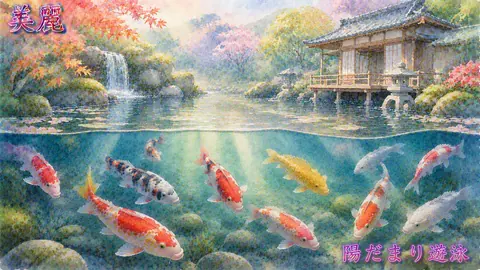 水彩で描く陽だまりの錦鯉池 thumbnail