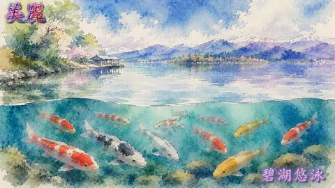 美麗な碧湖と泳ぐ錦鯉 thumbnail