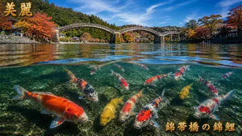 錦帯橋と秋色の錦鯉 thumbnail