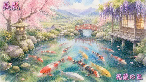 桜咲く錦鯉の美麗庭園 thumbnail