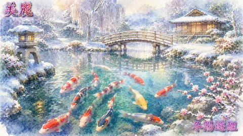 雪景色の冬陽遊鯉庭園 thumbnail