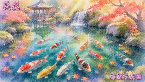 錦秋の庭園と輝く鯉池 thumbnail