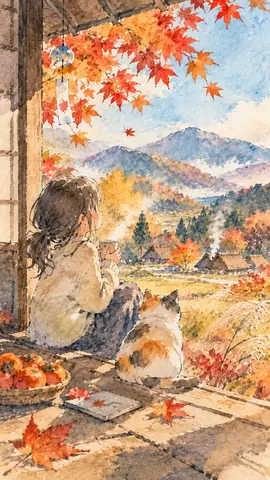 秋色の縁側、少女と猫の旅景色 thumbnail