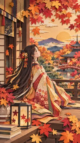 和紙の夕映え、平安姫と紅葉庭園 thumbnail