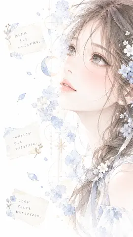 淡い水彩の星空と花、少女の肖像 thumbnail