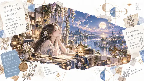 月明かりの書斎と静かな海都 thumbnail