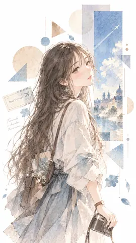 旅する少女と淡い水彩コラージュ thumbnail