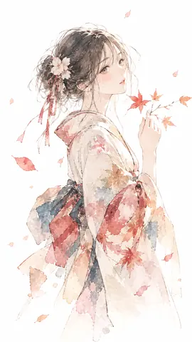 秋色の花飾りと和装の女性 thumbnail