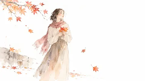 秋風に舞う紅葉と女性 thumbnail