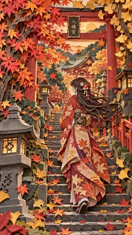秋色切り絵の八幡宮参道 thumbnail