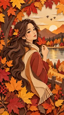 秋色の湖畔と紙細工の女性 thumbnail