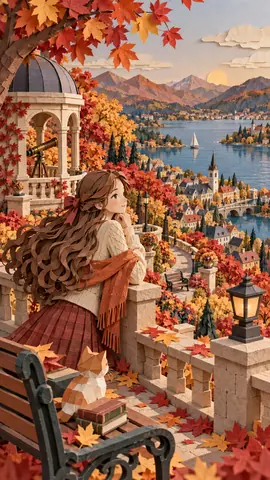 紙細工の秋景色と湖畔の町 thumbnail