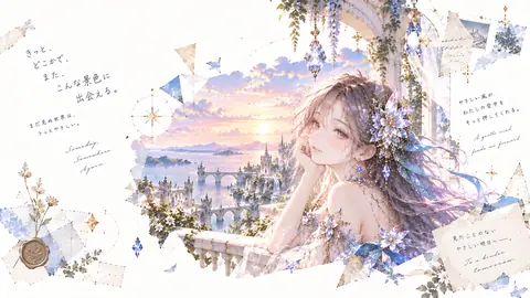 水彩コラージュの幻想都市と少女 thumbnail