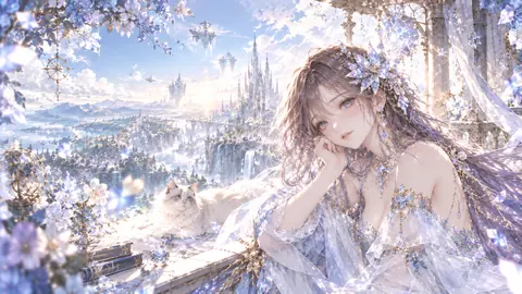 空の都を望む花飾りの少女 thumbnail