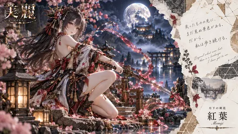 月下の剣花と紅葉の幻想夜景 thumbnail