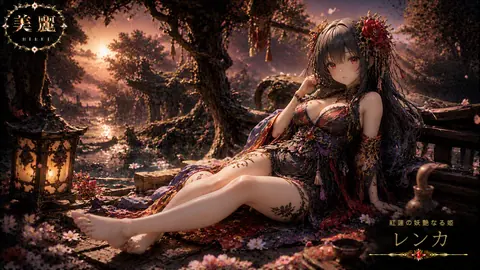 紅蓮の妖艶なる姫、夕映えの水辺 thumbnail