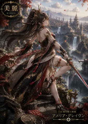 紅蓮を断つ剣姫、霧の城塞を望む thumbnail