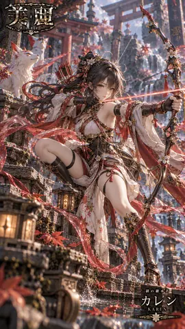 紅葉の神社に佇む狐巫女アーチャー thumbnail