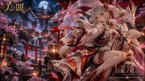 月夜の白狐と桜の神殿 thumbnail