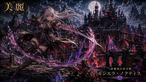 月夜のゴシック城と紫晶の騎士 thumbnail