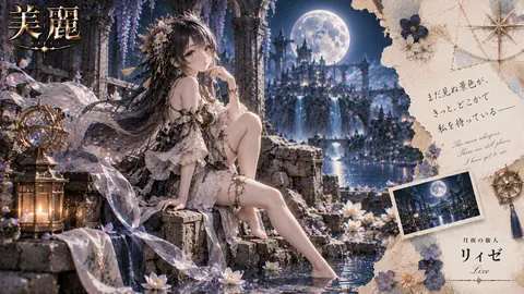 月夜の遺跡に佇む旅人 thumbnail