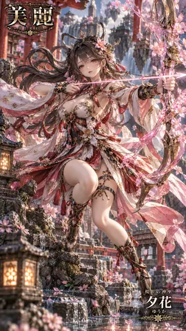 桜舞う神巫・夕花の幻想弓姿 thumbnail