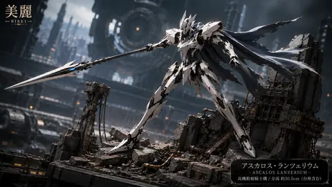 白銀の槍騎士、廃墟に立つ thumbnail
