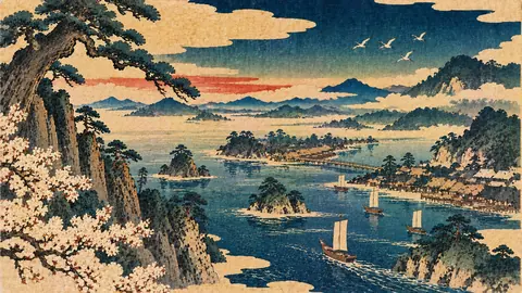 松と桜が彩る海辺の港町 thumbnail