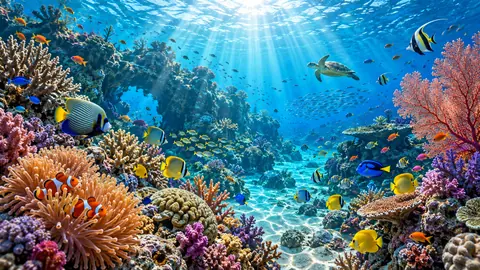 色彩豊かな熱帯珊瑚礁の海中風景 thumbnail