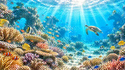 光差し込む幻想的なサンゴ礁 thumbnail
