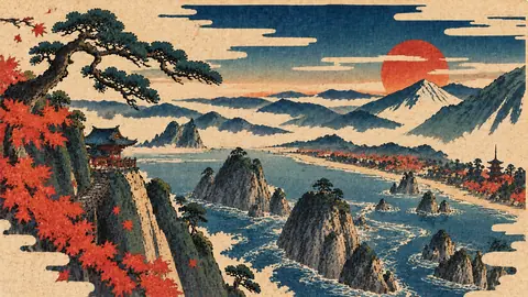紅葉の断崖と海景色 thumbnail