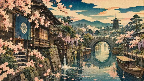 桜舞う古都の水辺と五重塔 thumbnail