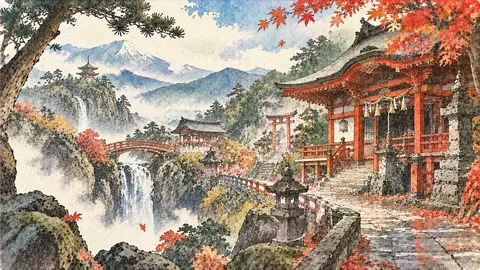 霧深き山岳神社の秋景色 thumbnail