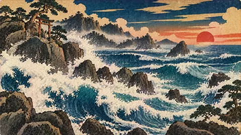 荒波と朱の鳥居、夕映えの彼方 thumbnail