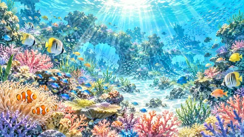 陽光と魚彩る珊瑚礁の楽園 thumbnail