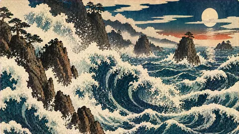 荒波と月影の浮世絵海景 thumbnail