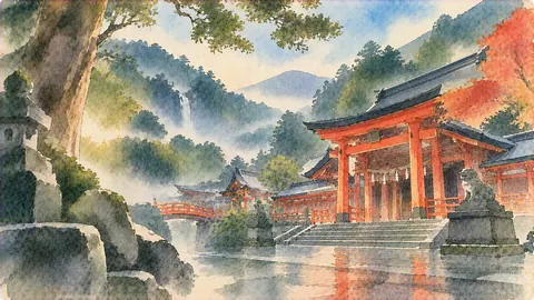 霧深き森の朱色の神社 thumbnail