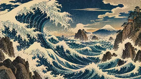 荒波と断崖の浮世絵風海景 thumbnail